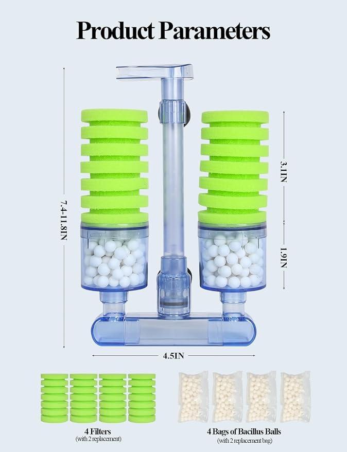 UPETTOOLS Aquarium Biochemical Sponge Filter(M), Ultra Quite Aquarium Air Pump - Image 6
