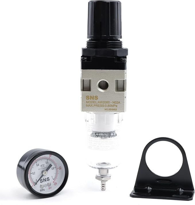 SNS Compressed Air Filter Regulator Piggyback Combo 1/4”NPT- Semi-auto Drain - Image 6