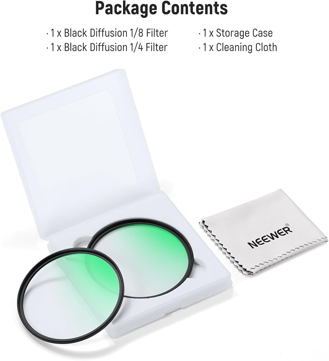 NEEWER 55mm 1/4 & 1/8 Black Diffusion Camera Lens Filter 2 Pack Set, Dreamy - Image 8