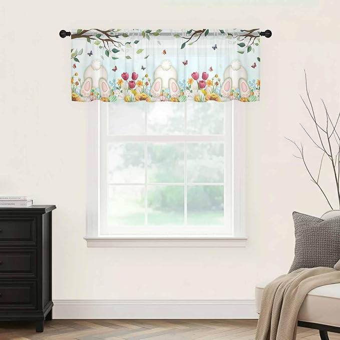 Easter Sheer Valances for Windows 42"x12", Light Filtering Kitchen Curtains - Image 9