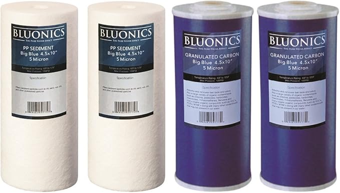 Bluonics Sediment & Carbon Replacement Water Filters 4pcs 4.5" x 10" Whole by BLUONICS