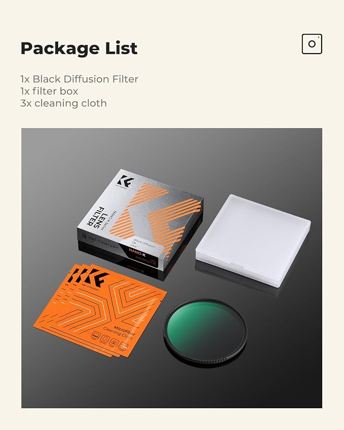 K&F CONCEPT 52mm Black Diffusion 1/8 Filter, Mist Dreamy Cinematic Effect Filter - Image 7
