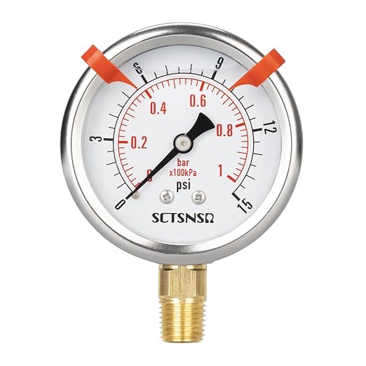 0 to 15 Psi Pressure Gauge, Glycerin Liquid Filled, 2.5 inch Dial, 1/4" NPT - Image 8
