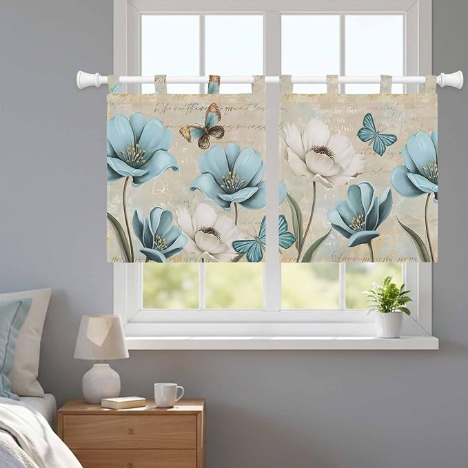 Spring Flowers Kitchen Curtains 36 Inch Length, Small Window Curtains Tab Top - Image 9