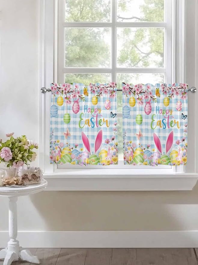 Happy Easter Half Window Curtain 36 Inches Long, Spring Watercolor Bunny Eggs - Image 7