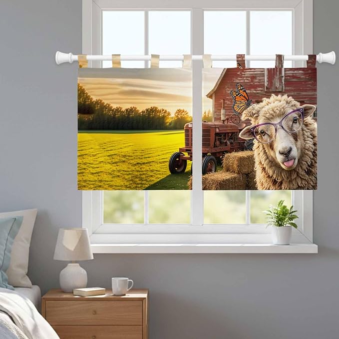 Farm Sheep Kitchen Curtains 36 Inch Length, Small Window Curtains Tab Top - Image 9