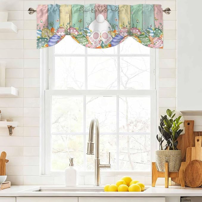 Easter Tie Up Valance Curtains for Windows, Kitchen Curtains Window Shades - Image 9
