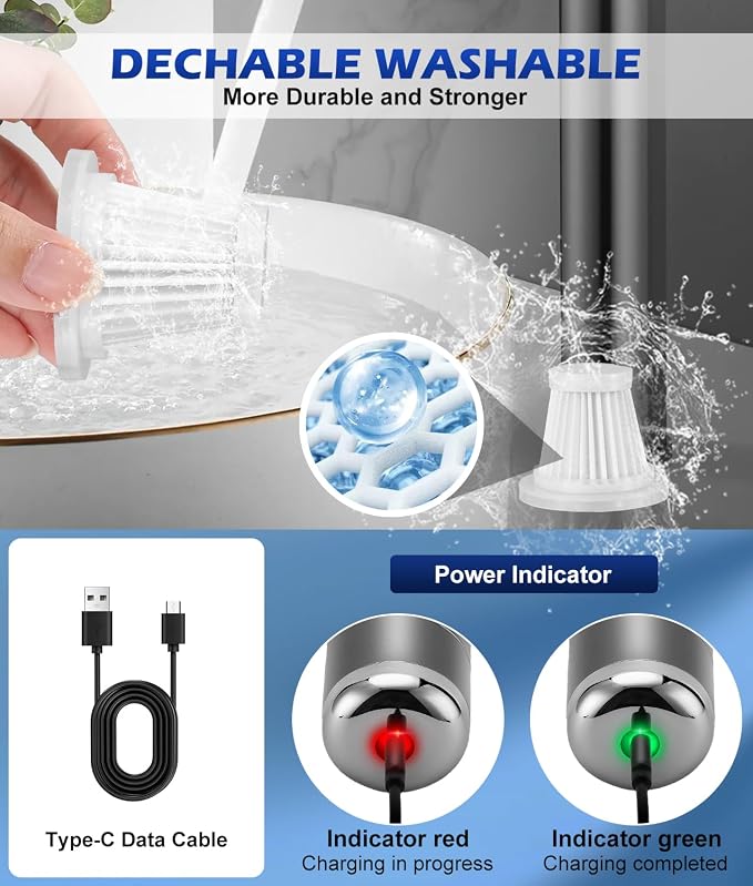 WADEO Car Vacuum Portable Cordless 18000PA, 4-in-1 Handheld Vacuum Cleaner and - Image 8