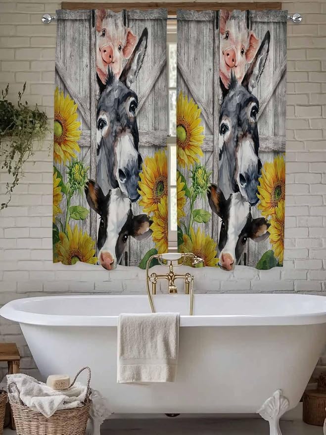 Farmhouse Living Room Curtains 72 Inches length, Vintage Sunflowers Animals - Image 7