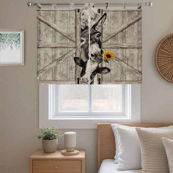 Funny Farm Animals Kitchen Curtains 45 Inch Length, Short Cafe Window Curtains - Image 9