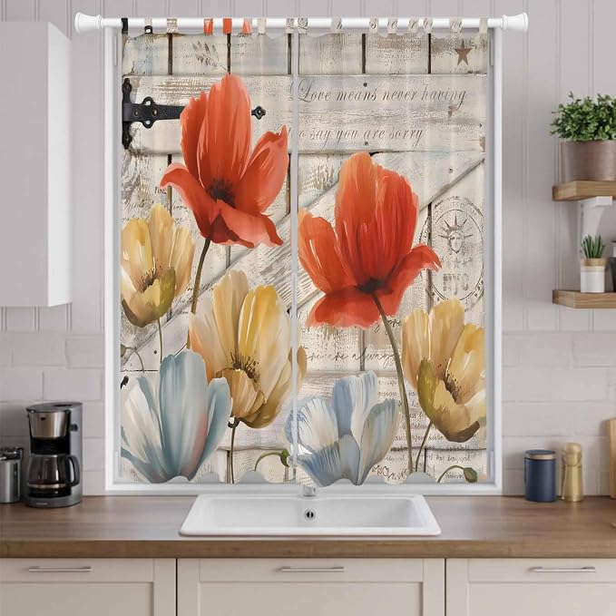 Retro Floral Living Room Curtains 84 Inch Length, Window Curtains Tab Top - Image 9