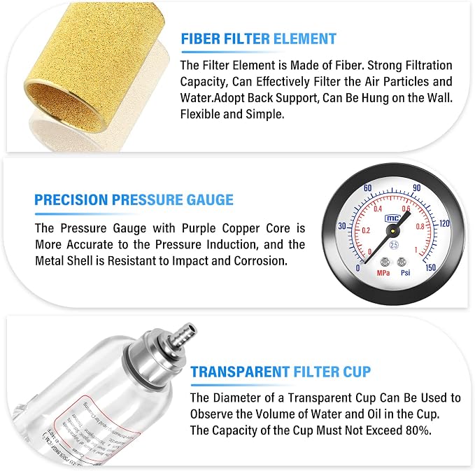 TAILONZ PNEUMATIC 1/4 Inch NPT AFR2000 Air Filter Pressure Regulator Kit(0 to - Image 8