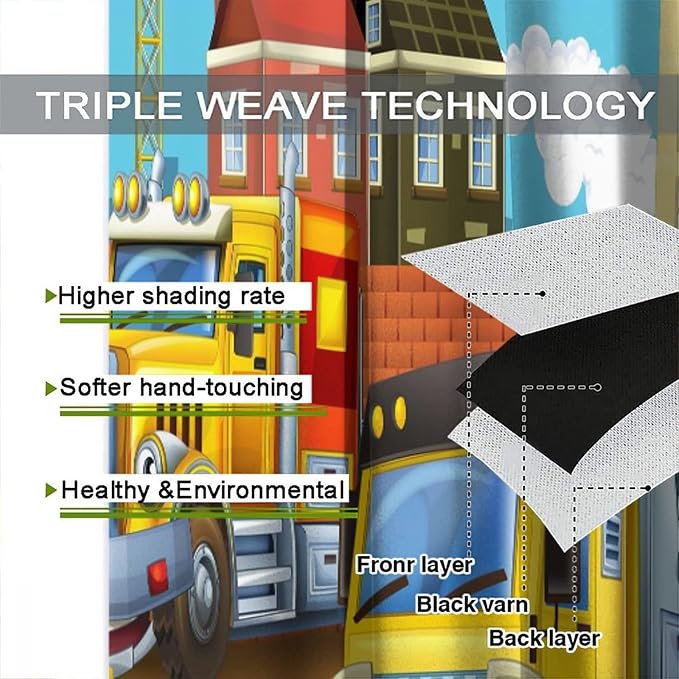 Kids Cartoon Construction Window Curtains, Funny Construction Site Cars and - Image 7