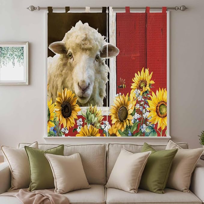 Sheep Flowers Bedroom Curtains 72 Inch Length, Window Curtains Tab Top - Image 9