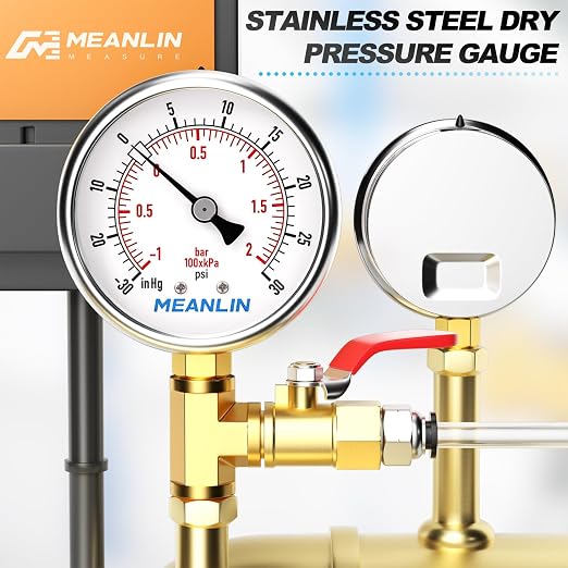 MEANLIN MEASURE -30inHG~30Psi Vacuum Gauge Stainless Steel 1/4" NPT 2" FACE - Image 7