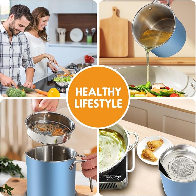 Chihee Stainless Steel Bacon Grease Saver - 2L / 67.6 fl oz Oil Container - Image 6