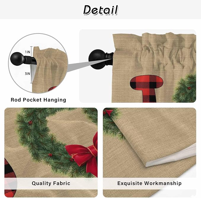 Red Green Christmas Kitchen Tier Curtains 36 Inch Long 2 Panel Set, Rod Pocket - Image 9