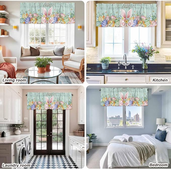 Easter Curtain Valances for Windows, Kitchen Valance Window Treatment, Spring - Image 9