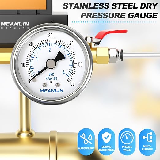 MEANLIN MEASURE 0~60Psi Dry Pressure Gauge Stainless Steel 1/8" NPT 2" FACE - Image 7