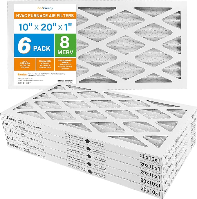 LotFancy 10x20x1 Air Filter MERV 8 6-Pack, Electrostatic Pleated Furnace & AC - Image 9