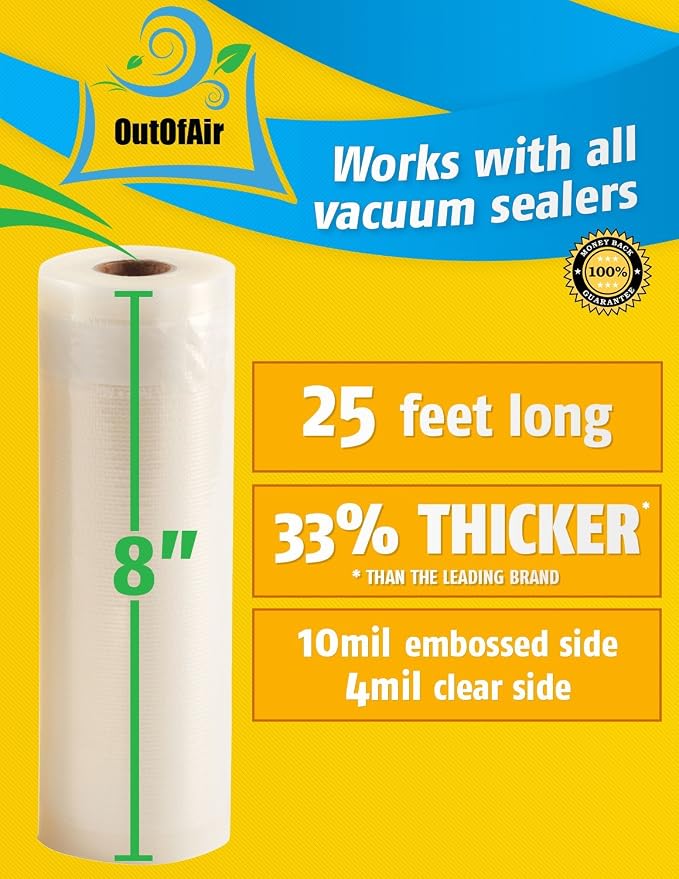 8" x 25' Rolls - Pack of 2 - OutOfAir Vacuum Sealer Rolls. Works - Image 8