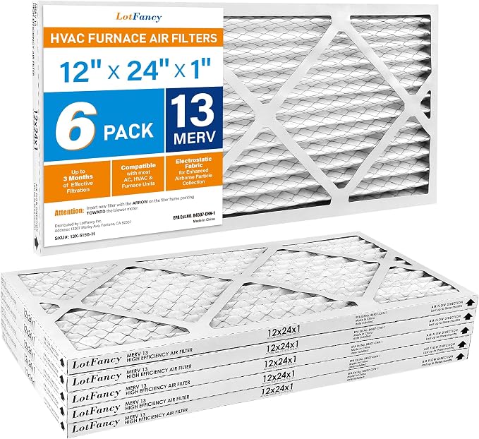 LotFancy 12x24x1 Air Filter MERV 13 6-Pack, Electrostatic Pleated HVAC Furnace - Image 9