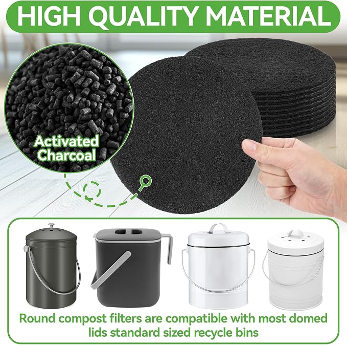 10PCS Compost Bin Charcoal Filters- 6.7inch Activated Carbon Filters,Round - Image 6