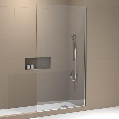 Royalty Fixed Shower Screen - 24" x 76" Frameless 3/8" Clear Tempered Glass Panel with Hardware - Easy Clean Smart Guard Coating - Minimalist Modern Design for Bathroom - Chrome