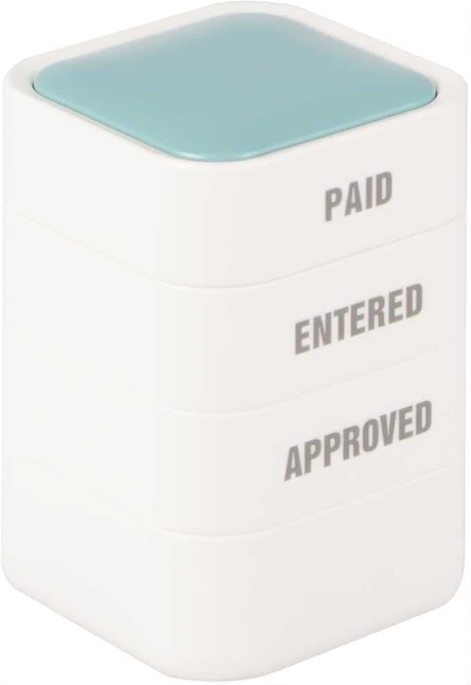 3-in-1 Office Paid/Entered/Approved Stamps for Business, Pre Inked & Self Inking Rubber Company Stamp Hand with Impression Size: 9/10’’x 9/10’’ for Efficient Bookkeeping, Ordering, Accounting Work