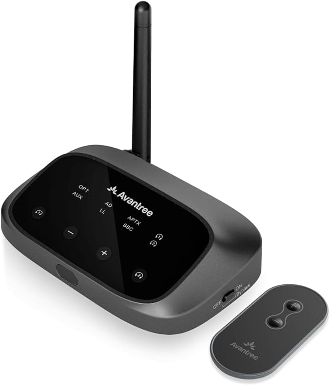 Avantree Oasis Plus 2 Bluetooth 5.3 Transmitter for TV w/Optical or AUX Output, Wireless Adapter for Headphones/Speaker, aptX-Adaptive, Remote Volume Control, Soundbar Passthrough