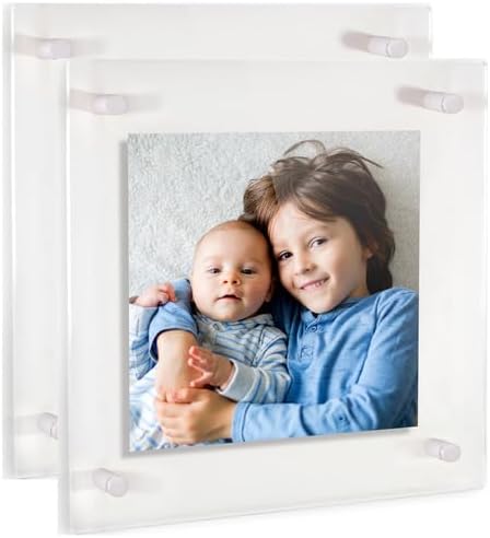 ArtToFrames 12x12 Inch Double Panel Floating Acrylic Picture Frame (Full Frame is 16x16) comes with White Standoff Hardware, Made in the USA, 2 Pack