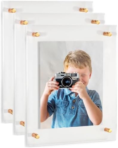 ArtToFrames 11x14 Inch Double Panel Floating Acrylic Picture Frame (Full Frame is 15x18) comes with Gold Standoff Hardware, Made in the USA, 3 Pack