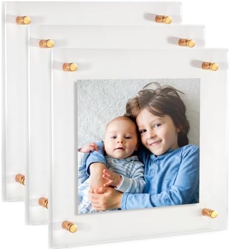 ArtToFrames 24x24 Inch Double Panel Floating Acrylic Picture Frame (Full Frame is 28x28) comes with Gold Standoff Hardware, Made in the USA, 3 Pack