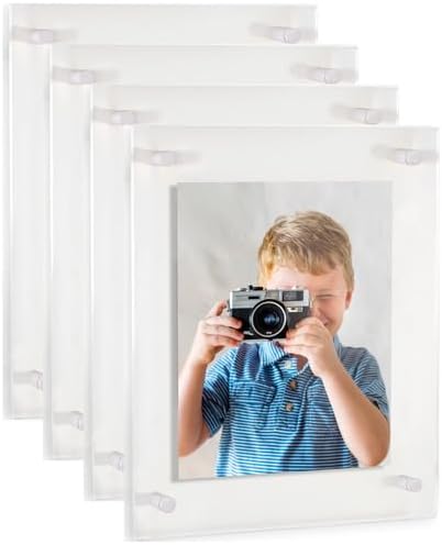 ArtToFrames 11x14 Inch Double Panel Floating Acrylic Picture Frame (Full Frame is 15x18) comes with White Standoff Hardware, Made in the USA, 4 Pack