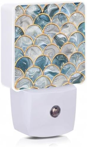 Smoaffly Mermaid Fish Scales Marble Night Light Plug-in LED Nightlights Auto Sensor Night Lamp Dusk-to-Dawn Lamp Home Decor for Nursery Children Girls Boys