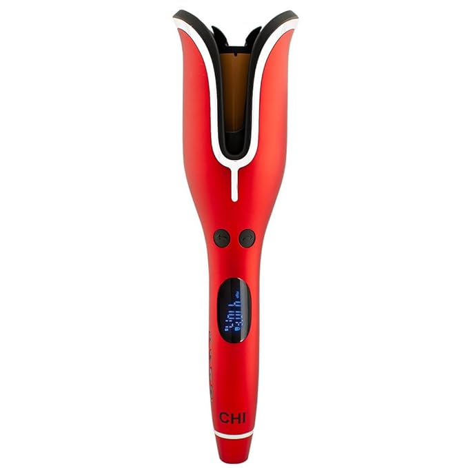 CHI Spin N Curl, Curling Iron For Healthy & Shiny Effortless Curls & Waves, Provides Preset Temperature Settings For Each Hair Texture, Ruby Red