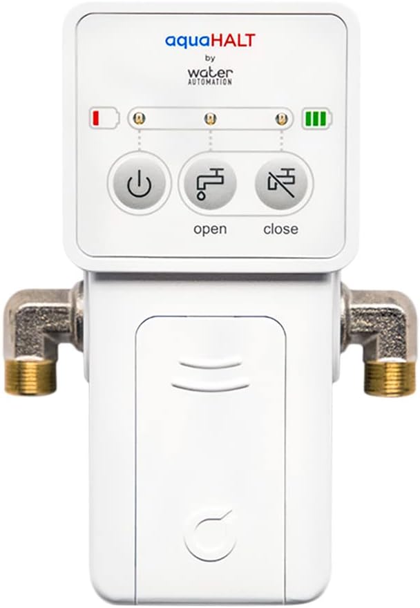 aquaHALT Smart Home Water Toilet Leak Detector Alarm and Automatic Shut Off Valve - Water Sensor Alarm Shut Off Tool - Easy Installation - Battery Operated - Protect Your Home from Water Damage