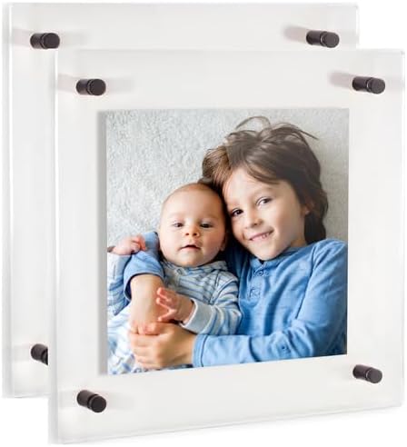 ArtToFrames 12x12 Inch Double Panel Floating Acrylic Picture Frame (Full Frame is 16x16) comes with Black Standoff Hardware, Made in the USA, 2 Pack