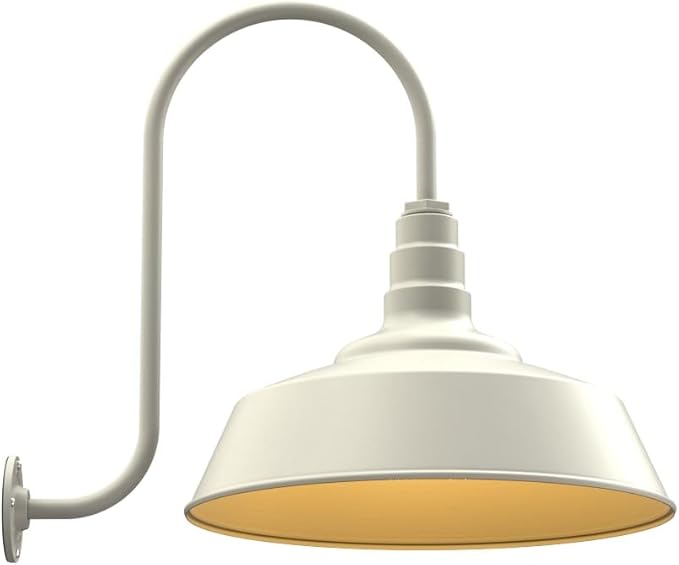 Steel Lighting Co. Large Outdoor Barn Light | Gooseneck Light Fixture | Made in America from 18-Gauge Steel | 20" Dome | Upward Sloping Gooseneck Cream Exterior/Brass Interior