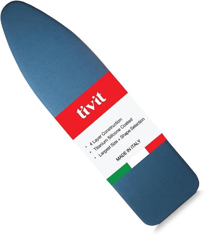 TIVIT Ironing Board Cover 10 x 48, Performance Grade Titanium Coated Pro Grip Pad & Covers - Superior Scorch & Stain Resistance, High Heat Reflection, 3 Padded Layers 3 Fastener Straps - Made In Italy