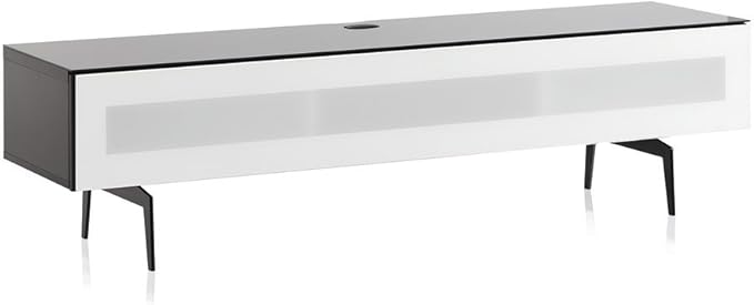 SONOROUS ST-360 Premium TV Stand for Living Room – Modern TV Stands & Entertainment Center with Storage – Black Wood & White Glass Cover – Luxury Media Console with Metal Legs for TVs up to 75 inches