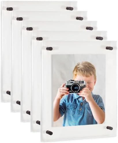 ArtToFrames 8x10 Inch Double Panel Floating Acrylic Picture Frame (Full Frame is 12x14) comes with Black Standoff Hardware, Made in the USA, 5 Pack