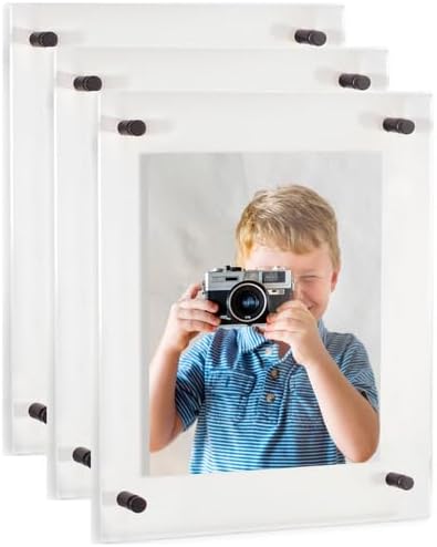 ArtToFrames 22x28 Inch Double Panel Floating Acrylic Picture Frame (Full Frame is 26x32) comes with Black Standoff Hardware, Made in the USA, 3 Pack