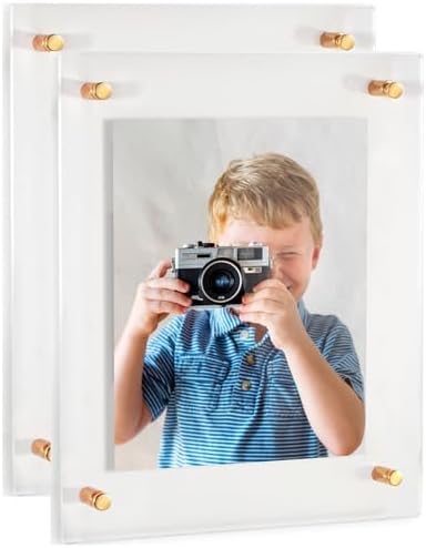 ArtToFrames 10x13 Inch Double Panel Floating Acrylic Picture Frame (Full Frame is 14x17) comes with Gold Standoff Hardware, Made in the USA, 2 Pack