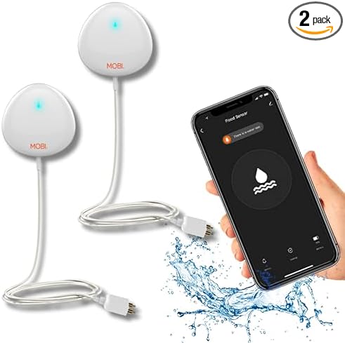 MOBI Connect WiFi Leak Alert Sensor, 24/7 Protection and Smart App Integration, Outlet Compatible, 48-inch Extension Cable (Pack of 2)