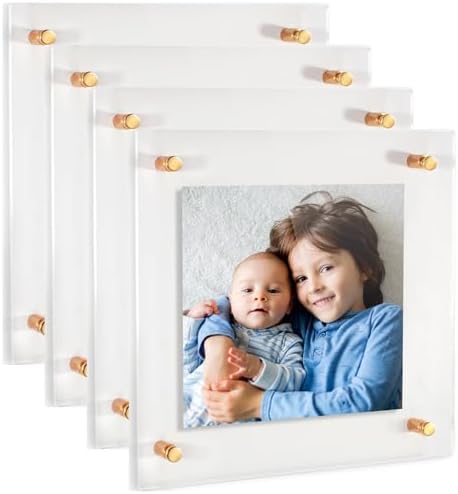 ArtToFrames 12x12 Inch Double Panel Floating Acrylic Picture Frame (Full Frame is 16x16) comes with Gold Standoff Hardware, Made in the USA, 4 Pack