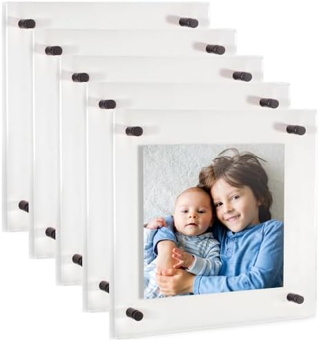 ArtToFrames 24x24 Inch Double Panel Floating Acrylic Picture Frame (Full Frame is 28x28) comes with Black Standoff Hardware, Made in the USA, 5 Pack