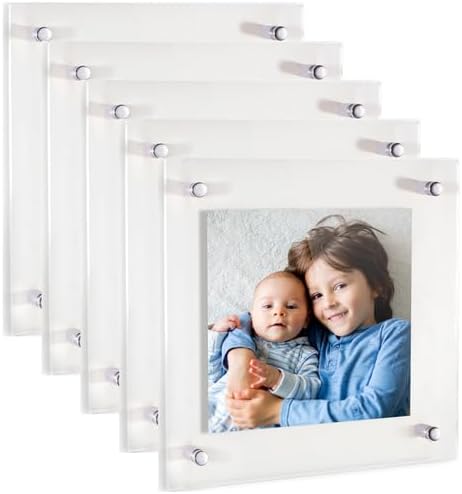 ArtToFrames 20x20 Inch Double Panel Floating Acrylic Picture Frame (Full Frame is 24x24) comes with Chrome Standoff Hardware, Made in the USA, 5 Pack