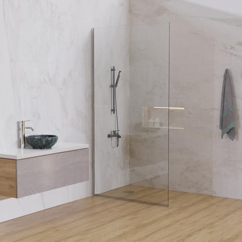 Royalty Fixed Shower Screen - 24" x 76" Frameless 3/8" Clear Tempered Glass Panel with Hardware - Easy Clean Smart Guard Coating - Minimalist Modern Design for Bathroom - Chrome