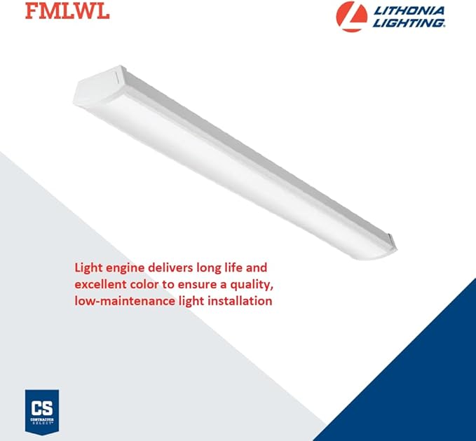 Lithonia Lighting 4 Foot LED Light Fixture, Low-Profile LED Wraparound Flush Mount Ceiling Light, 3000K Warm White, 120V, 48-Inch (FMLWL 48 830)